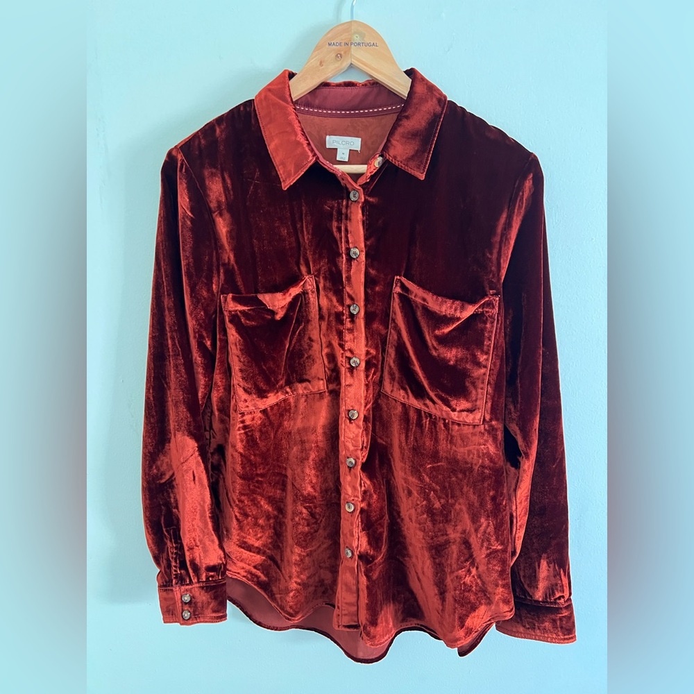 Anthropologie Pilcro Rust Velvet Button Down Shirt Medium